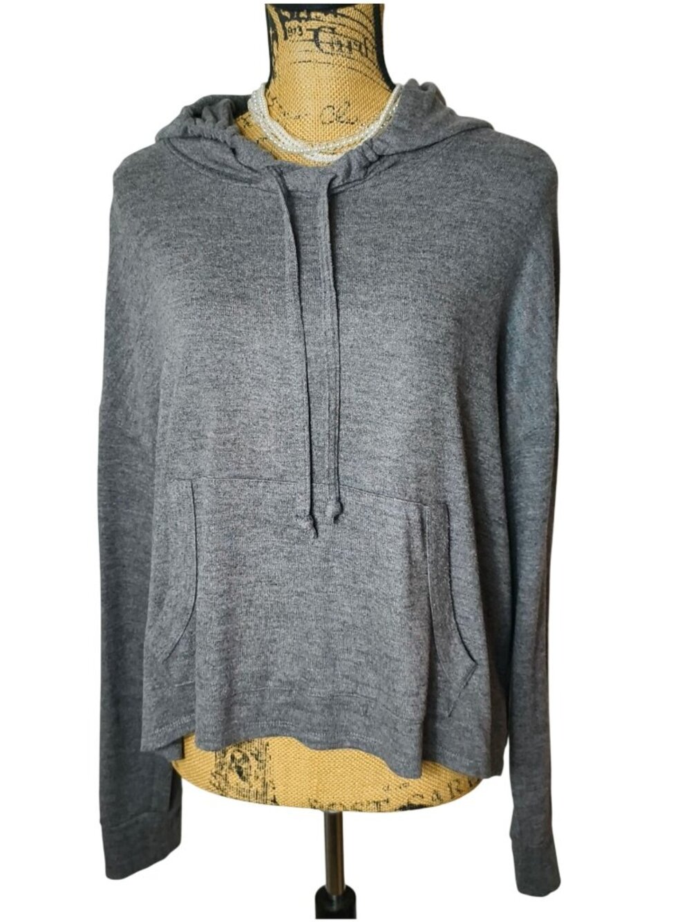 Gap Womens L Pullover Hooded Relaxed Fit Gray Lng Slv Kangaroo Pocket Indie Hip
